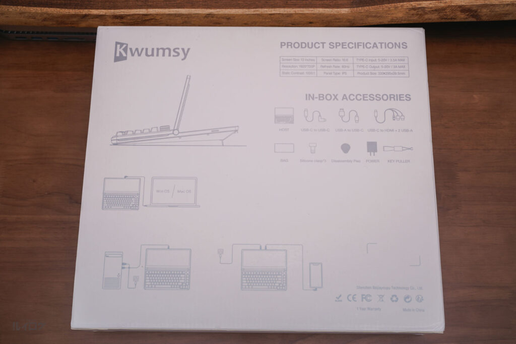 Kwumsy K3 モニター付きメカニカルキーボードのパッケージ背面