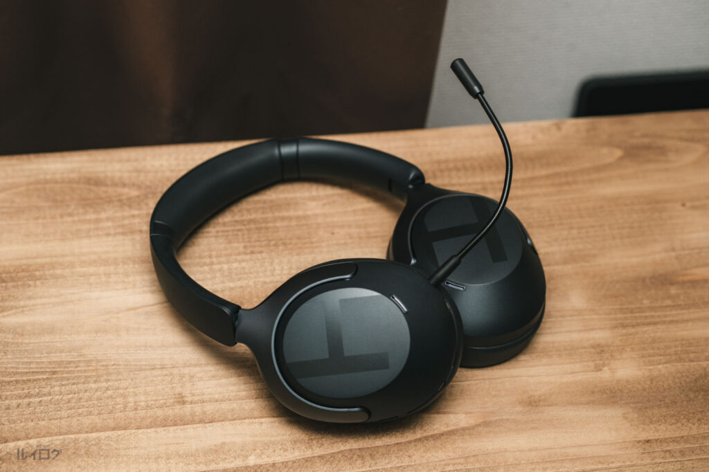 HAYLOU S40ヘッドホン付属のマイクを装着した状態
