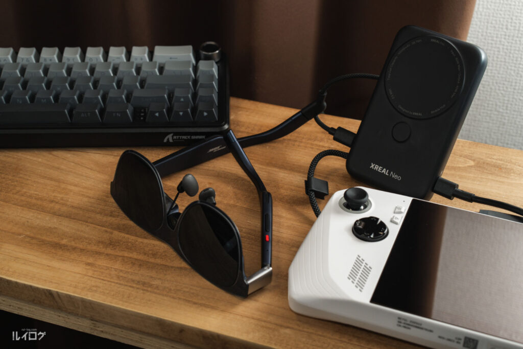 XREAL Neo と XREAL 1S とROG Allyとキーボードで軽い作業をする