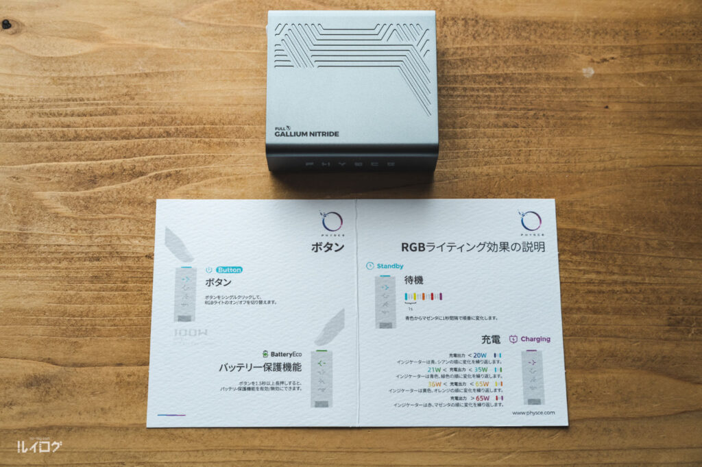 PHYSCE 100W急速充電器のRGBインジケーターの説明
